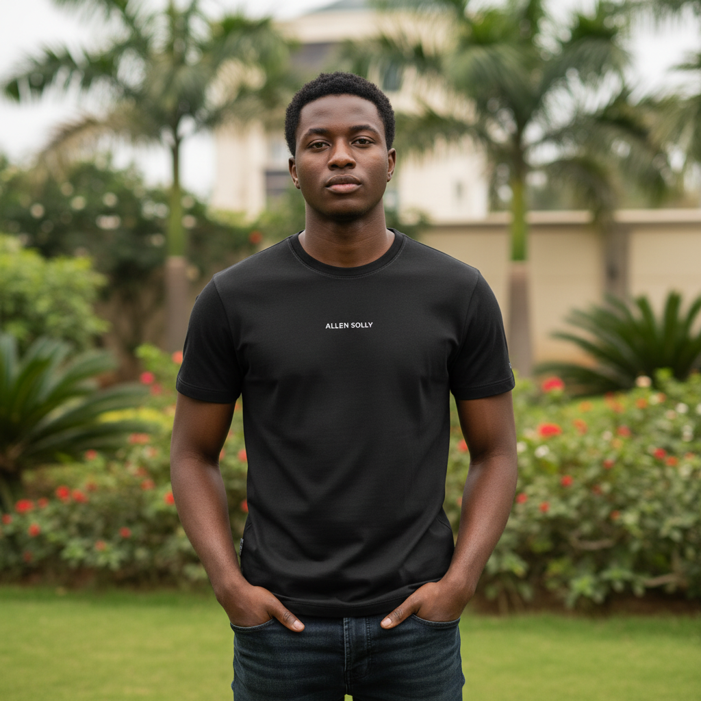 Centre Logo Crew Neck Tee – Black on model