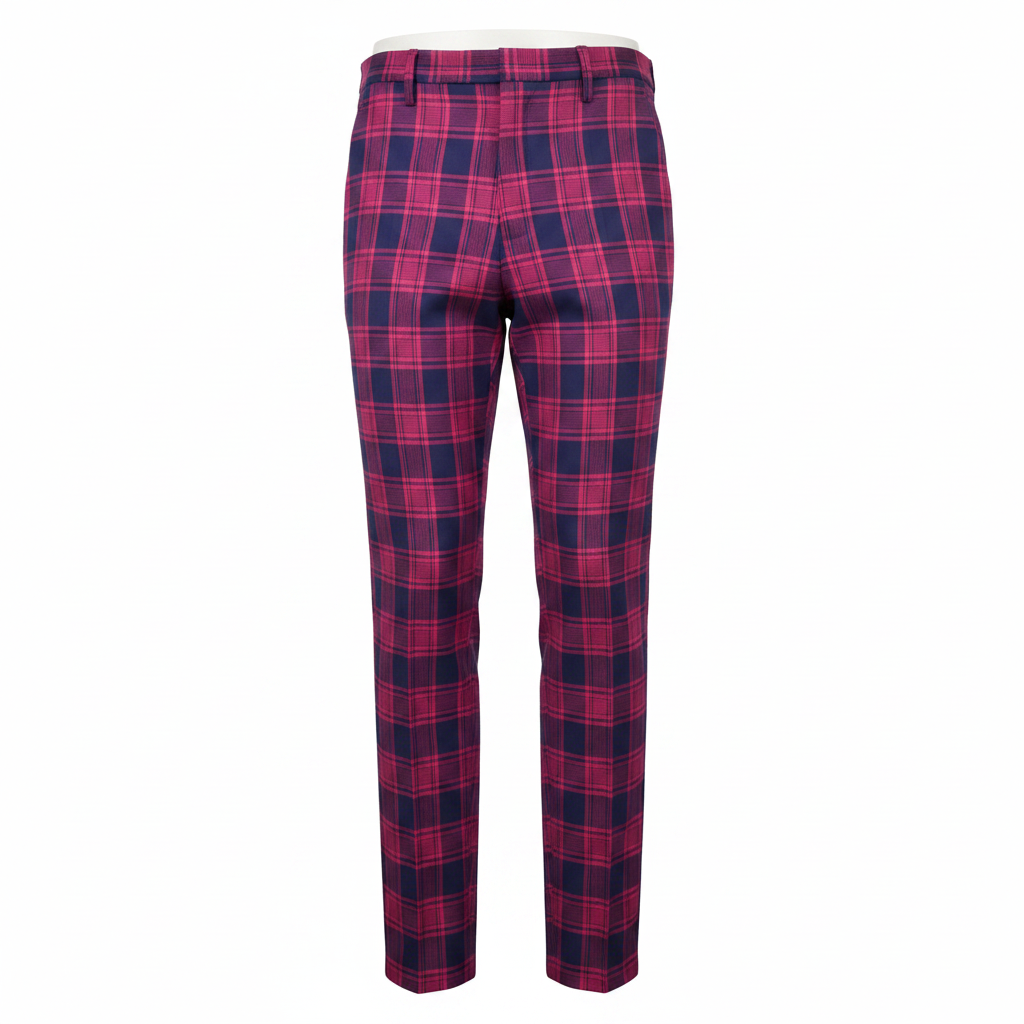 Pink Navy Tartan Trousers – Front Ghost Mannequin