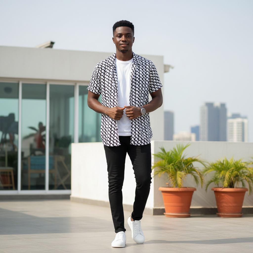 Geometric Print Short Sleeve Shirt – Model Shot