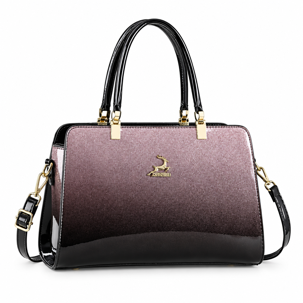 Women's handbag with black handles and ombre front on white background