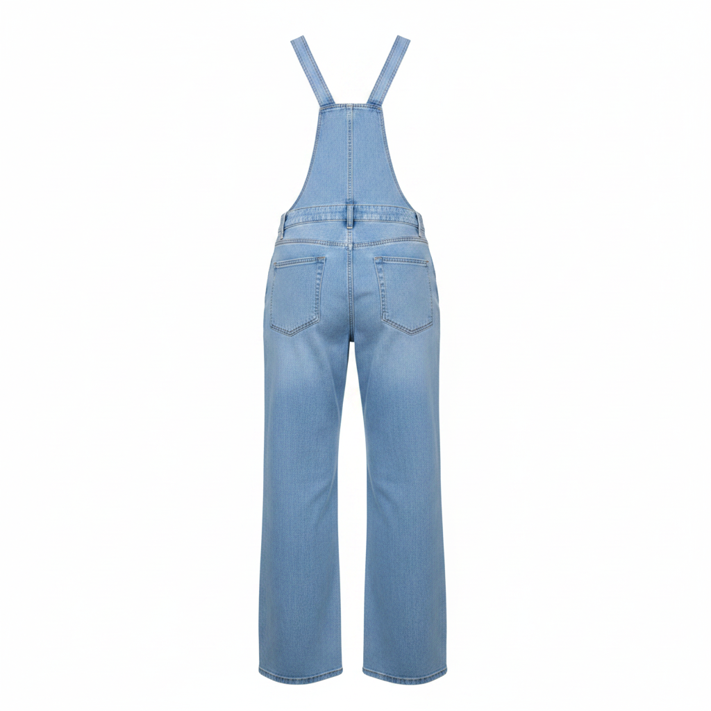 Light Blue Wide-Leg Denim Dungarees – Back Ghost Mannequin