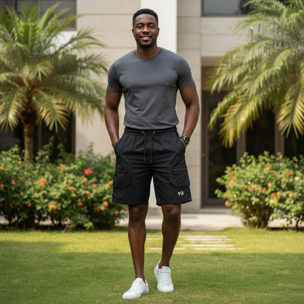 Men's Black Zip-Pocket Cargo Shorts – Model Shot
