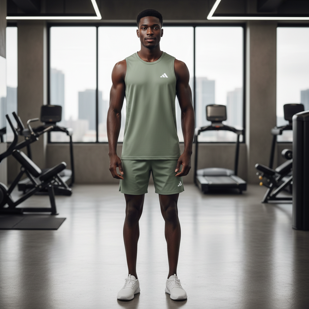 Adidas sage green perforated sleeveless sport vest on male model