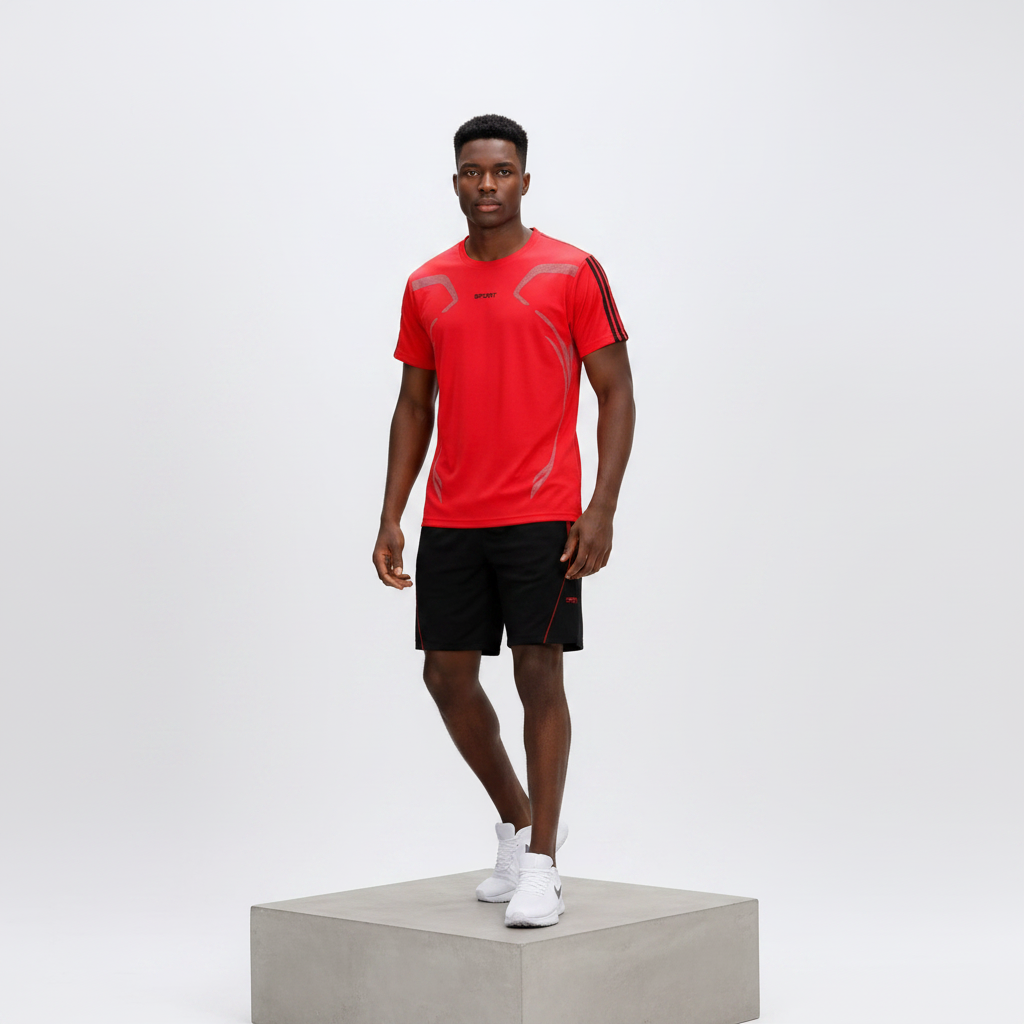 Red Graphic Sports Set - Model Front