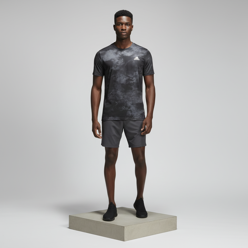 Black Camo Print Athletic T-Shirt - Model Shot