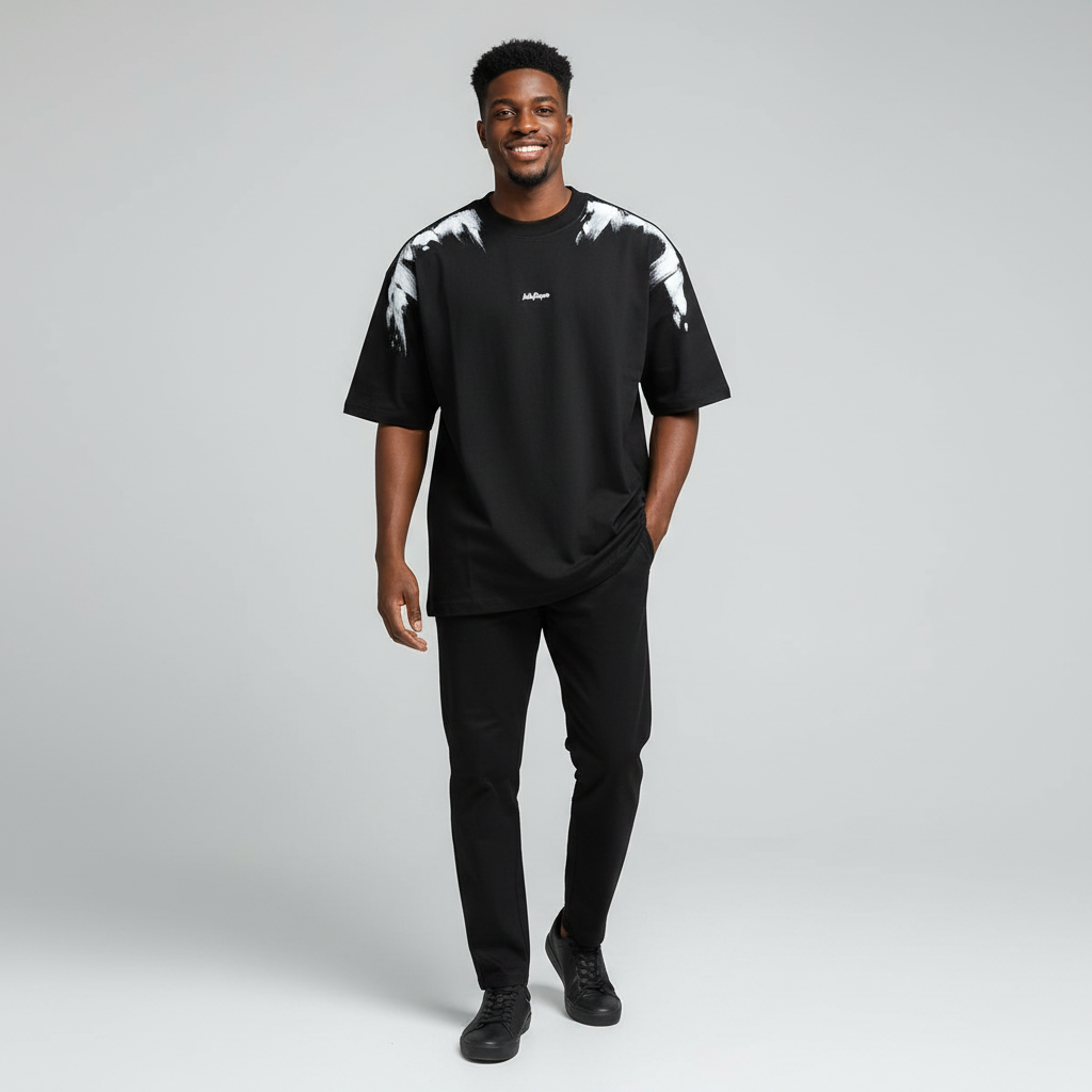 Black Brushstroke Oversized T-Shirt - Model Front