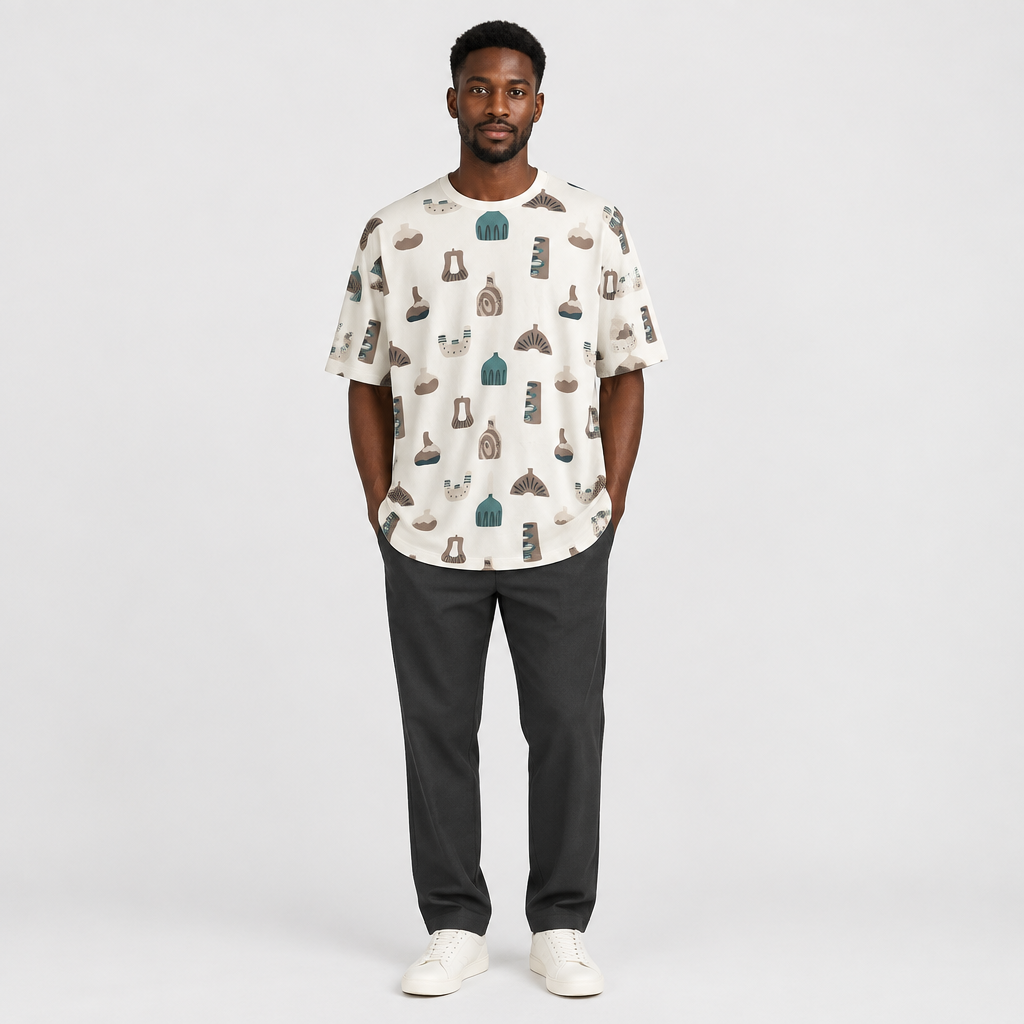 Ivory print T-shirt model preview
