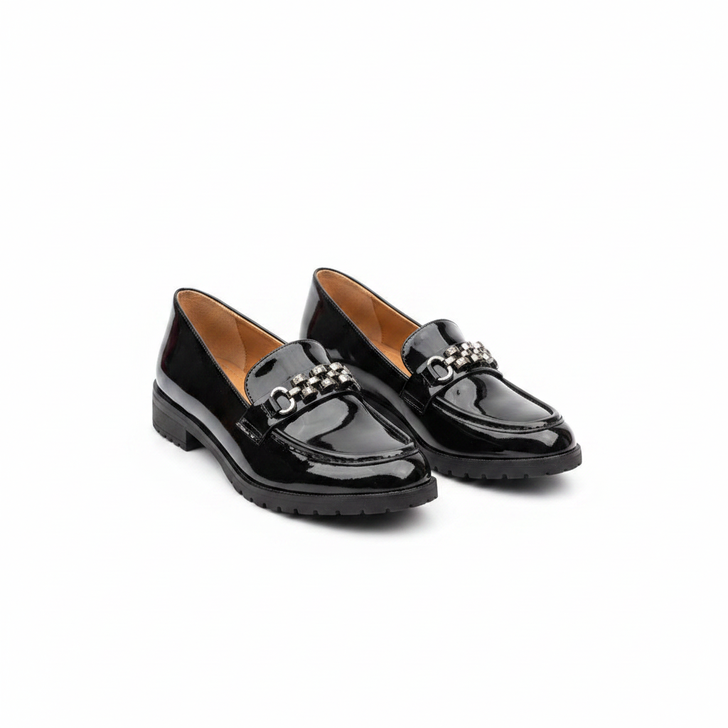 Layinka Patent Rhinestone Loafers – Black