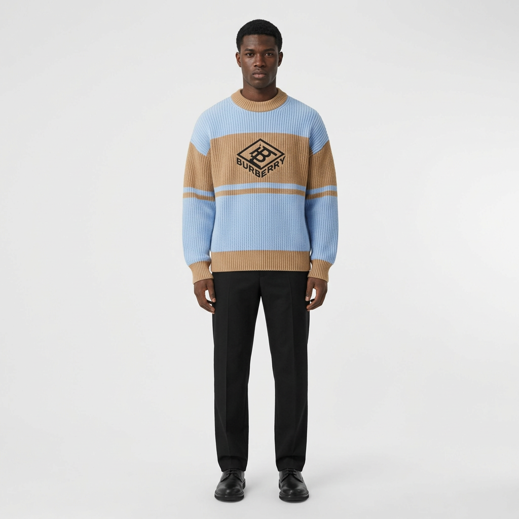 Light-blue and tan sweater model preview