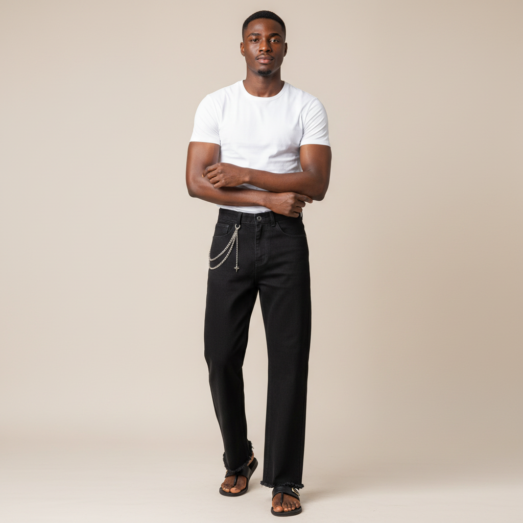 Black Chain Detail Denim Jeans