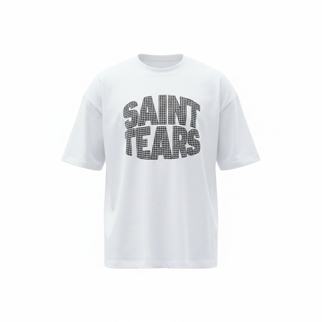 Men's White Oversized Checkered Bubble Text Tee – Ghost Mannequin