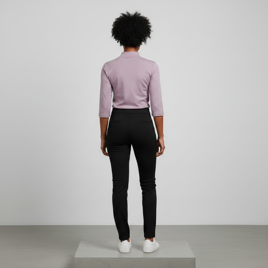 Model Back — Lilac Mock Neck Top
