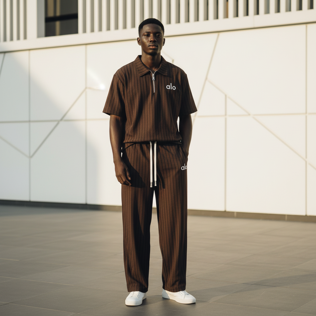 Model – Brown Pinstripe Alo Set