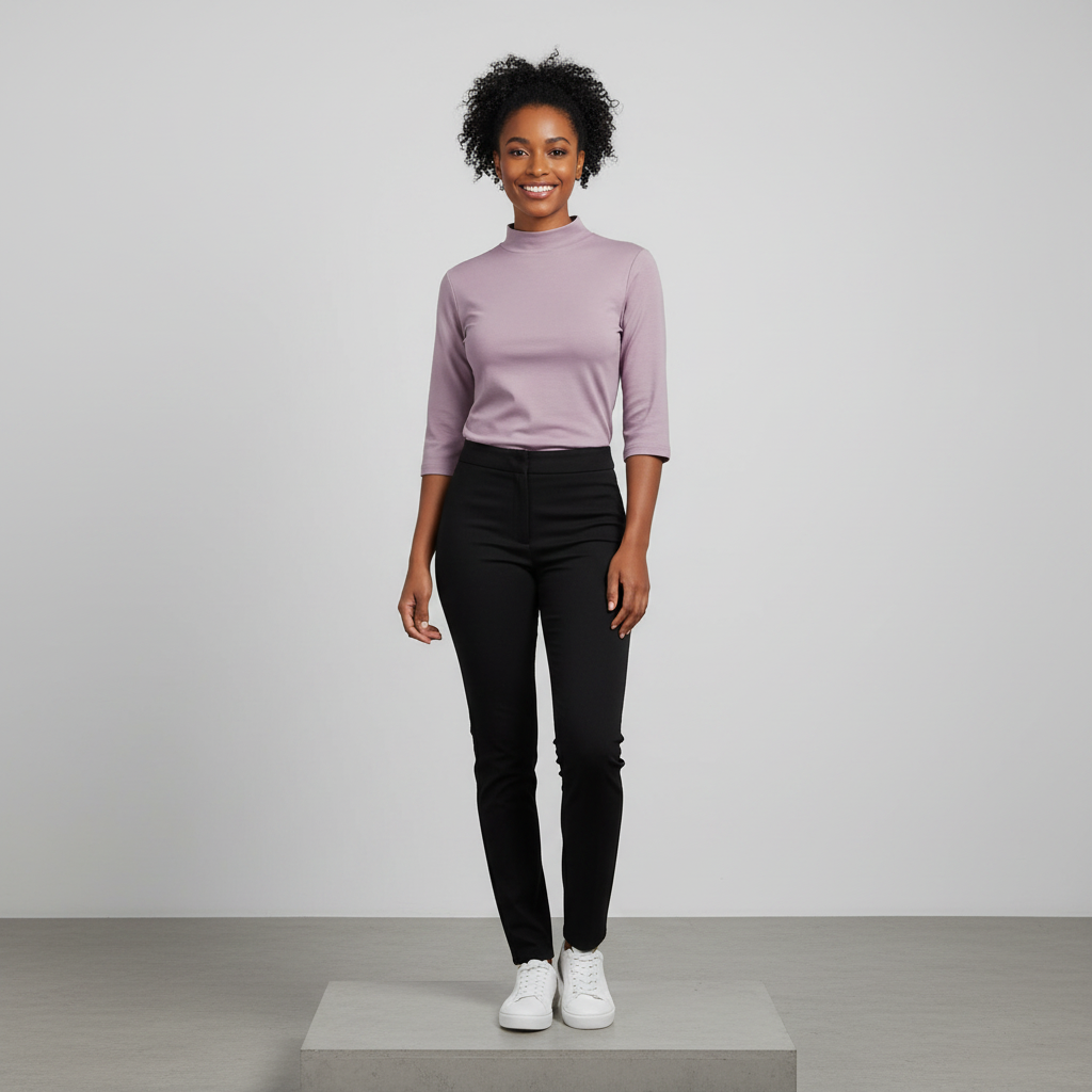 Model Front — Lilac Mock Neck Top