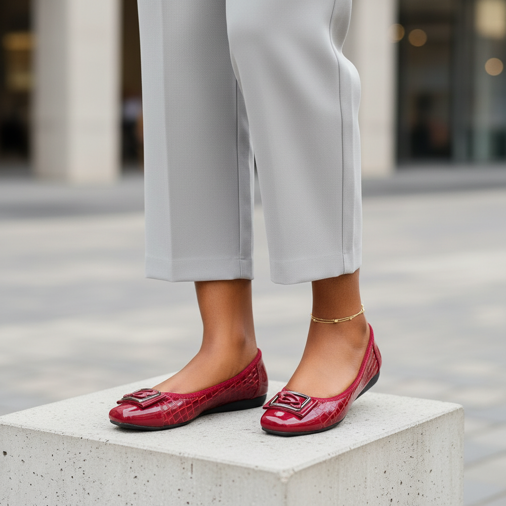 Women's Red Patent Quilted Square-Toe Ballet Flats