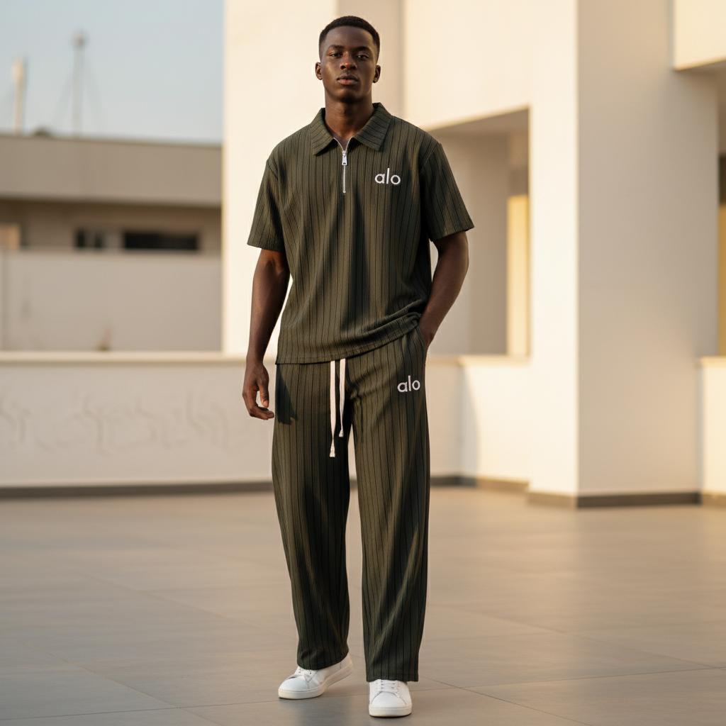 Model – Olive Pinstripe Alo Set
