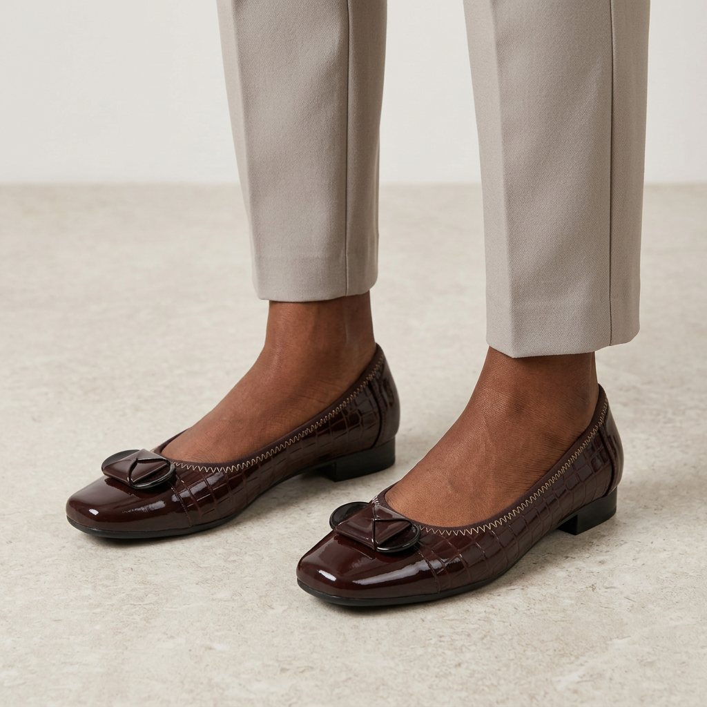 Model preview showing both legs and both burgundy shoes