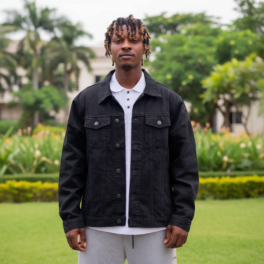 Model Shot – All-Black Oversized Denim Jacket
