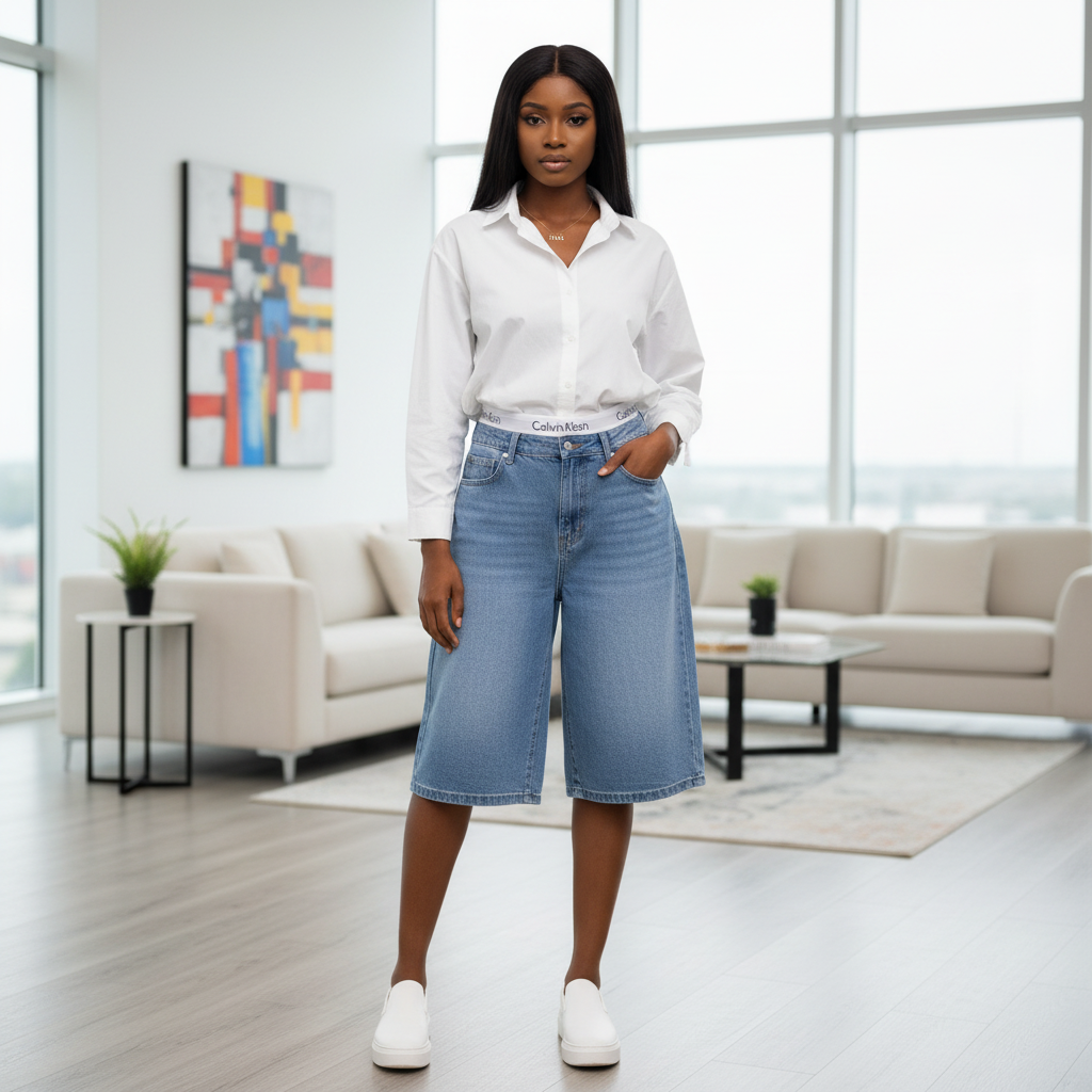 Model Shot – Baggy Denim Shorts
