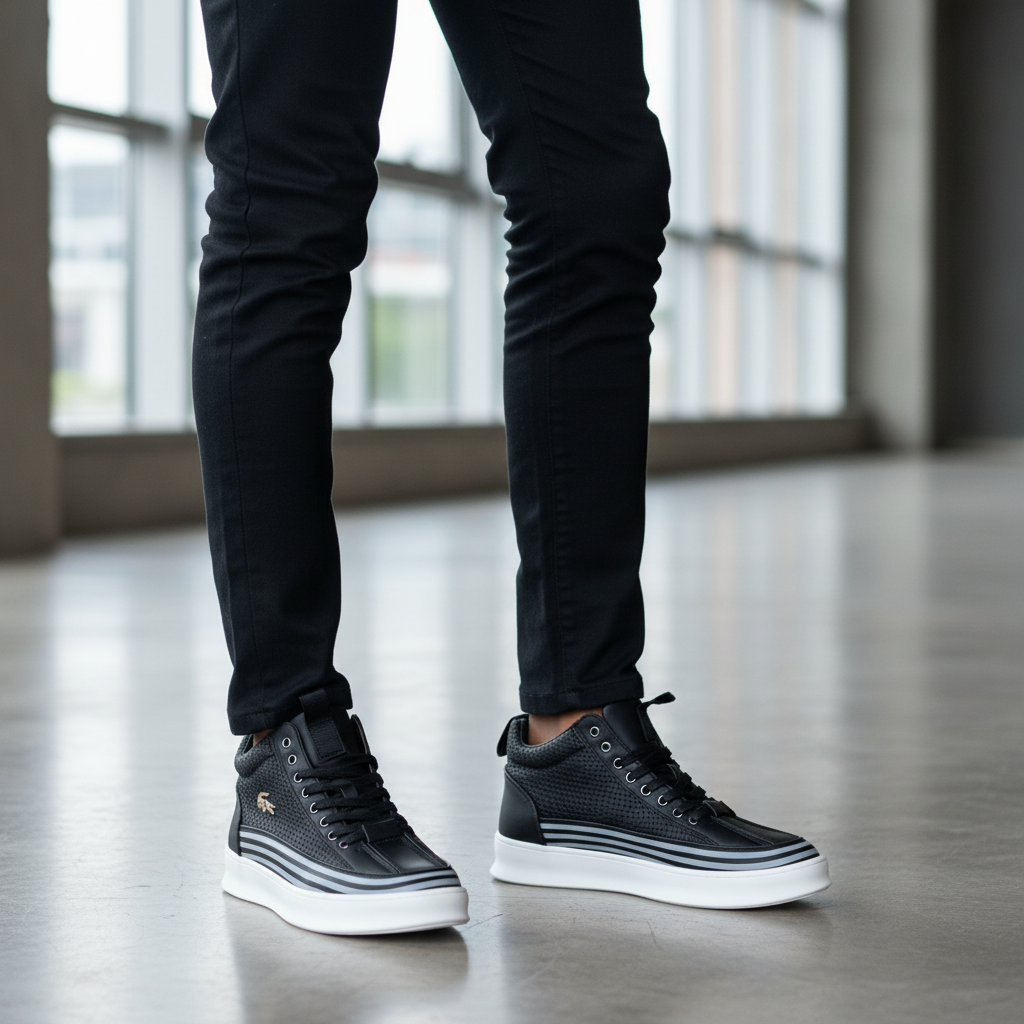 Model Shot – Black Lacoste High-Top