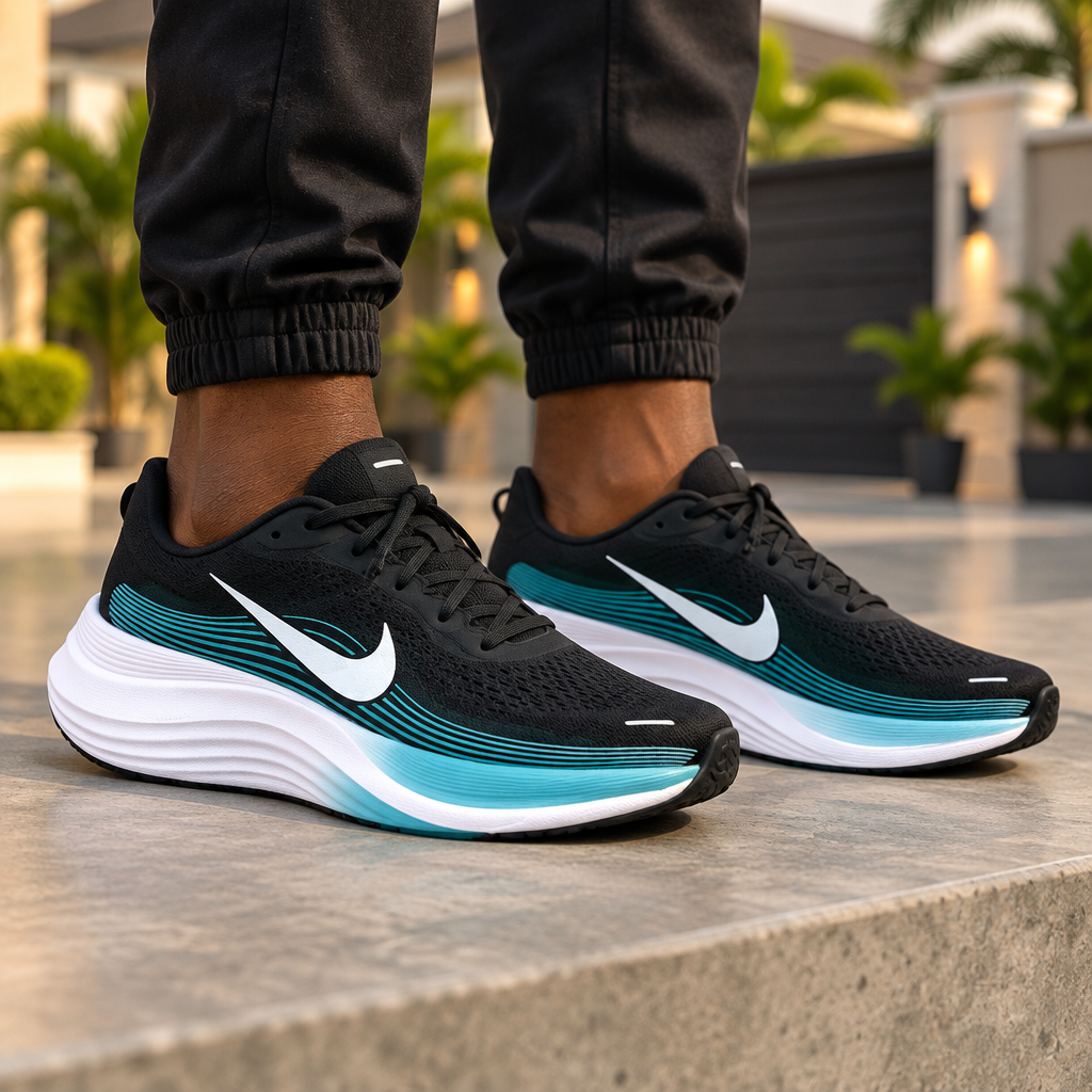 Model Shot – Black Teal Running Sneaker