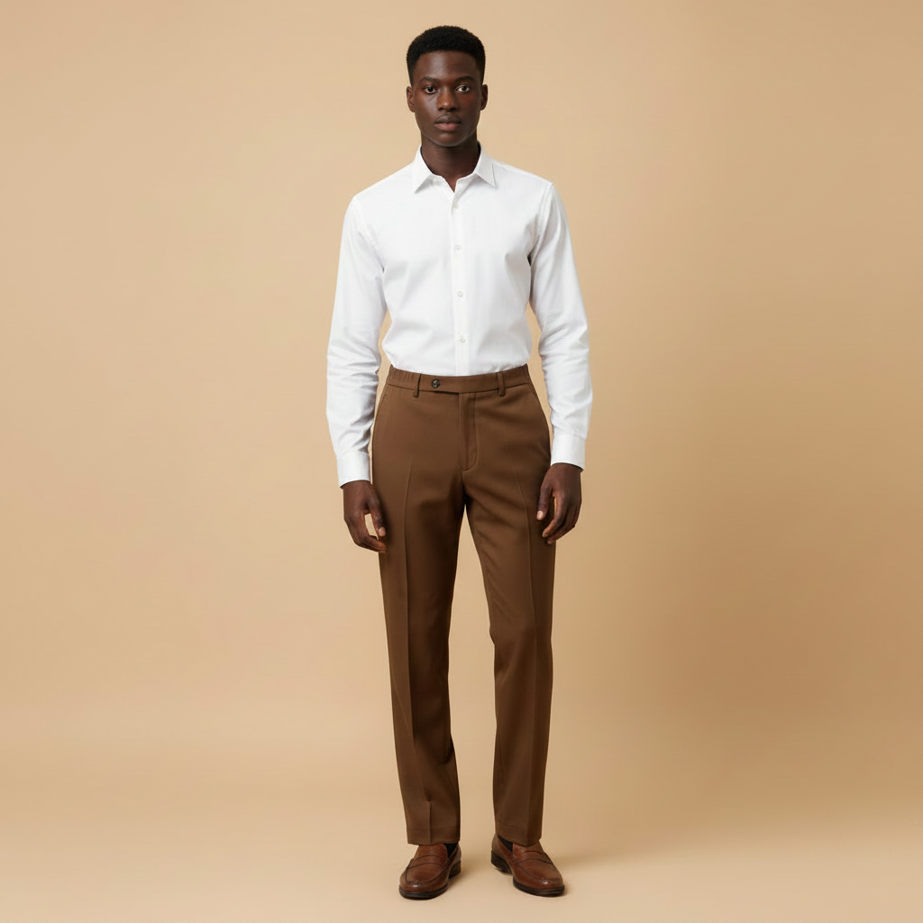 Model Shot - Brown Straight Leg Tailored Trousers