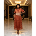 Model Shot – Burnt Orange Blazer Lace Skirt Set (Redo)