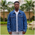 Model Shot – Dark Blue Oversized Denim Jacket