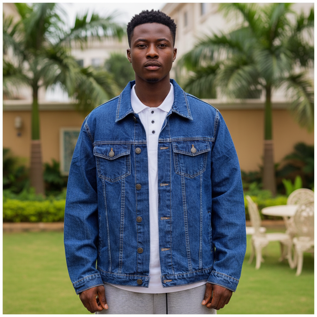 Model Shot – Dark Blue Oversized Denim Jacket