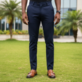 Model Shot — Dark Navy Trousers