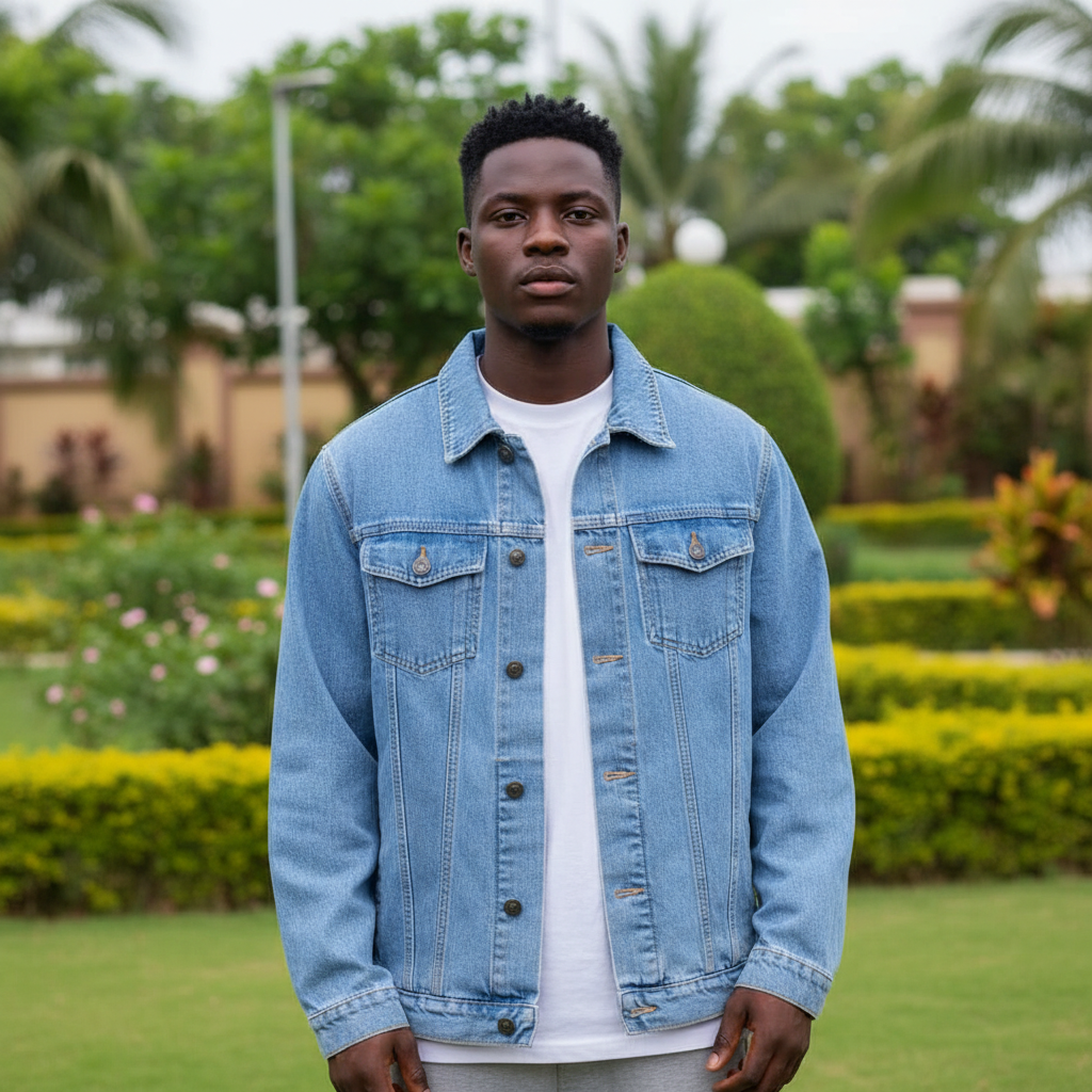 Model Shot – Ice Blue Denim Jacket (New Model)
