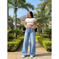 Model Shot - Light Blue High-Waist Extra Wide-Leg Palazzo Jeans