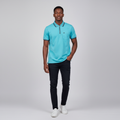 Model Shot – Men's Aqua Blue Polo Shirt with Navy Trim