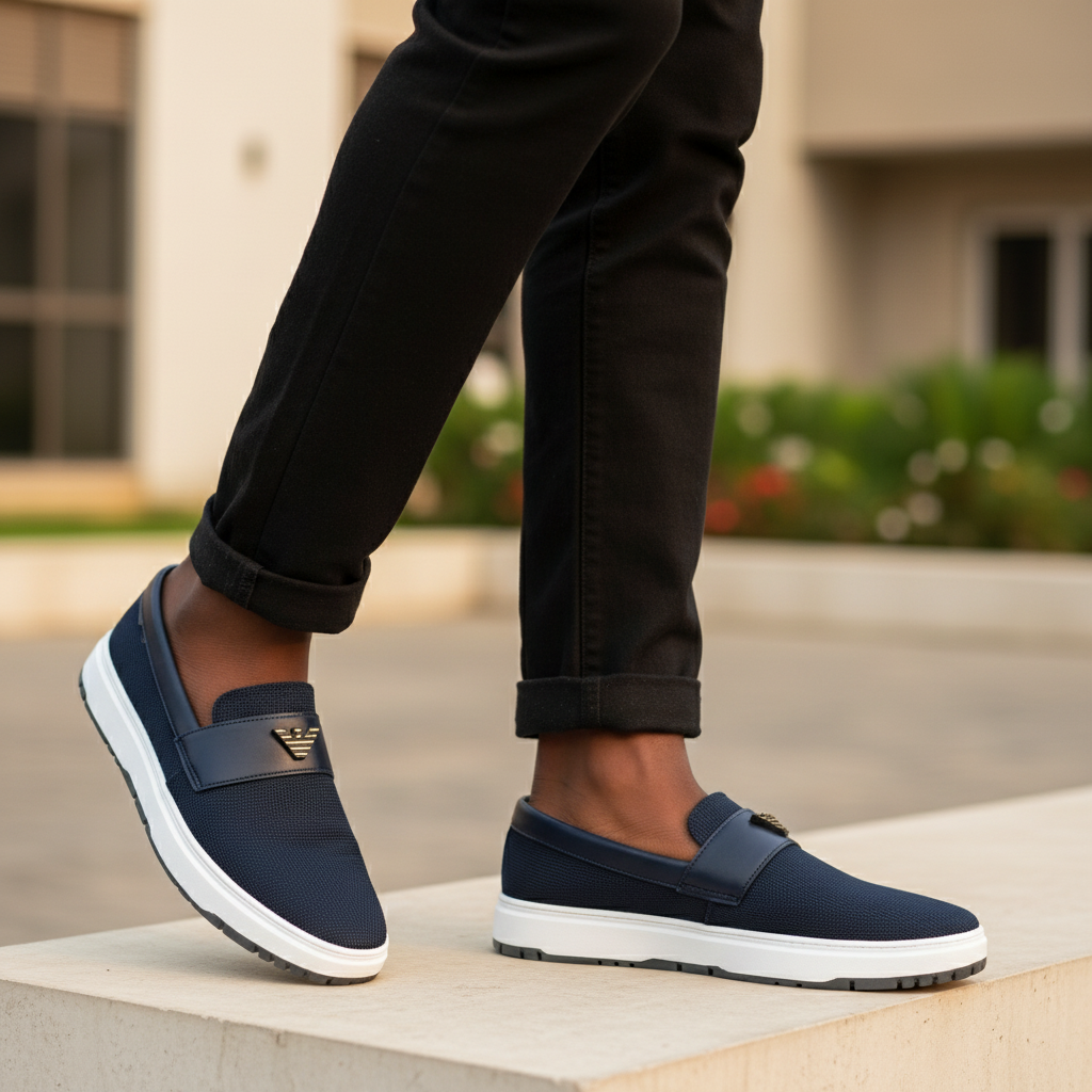 Model Shot – Navy Canvas Slip-On