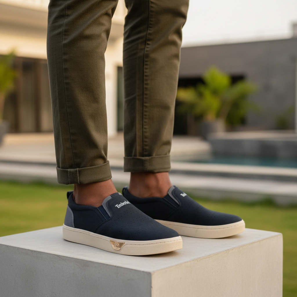 Model Shot – Navy Slip-On Sneaker
