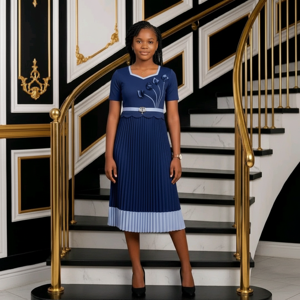Model Shot – Ntiwi Navy Blue Miyaki Dress