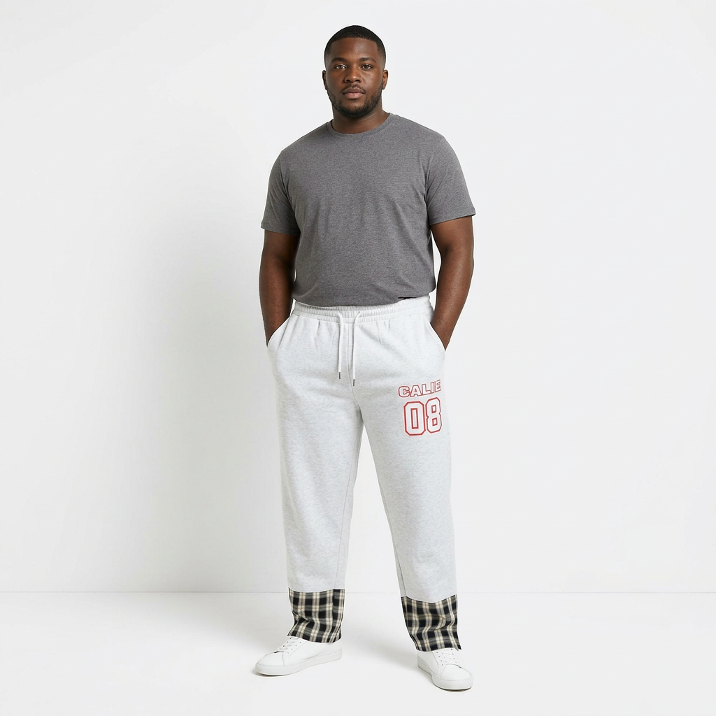 Grey Marl Joggers with Plaid Hems