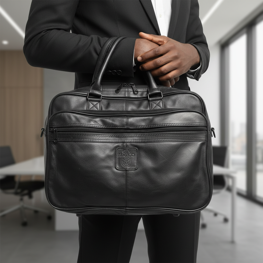 Model Shot Redo – Gia Marco Black Multi-Zip Laptop Bag