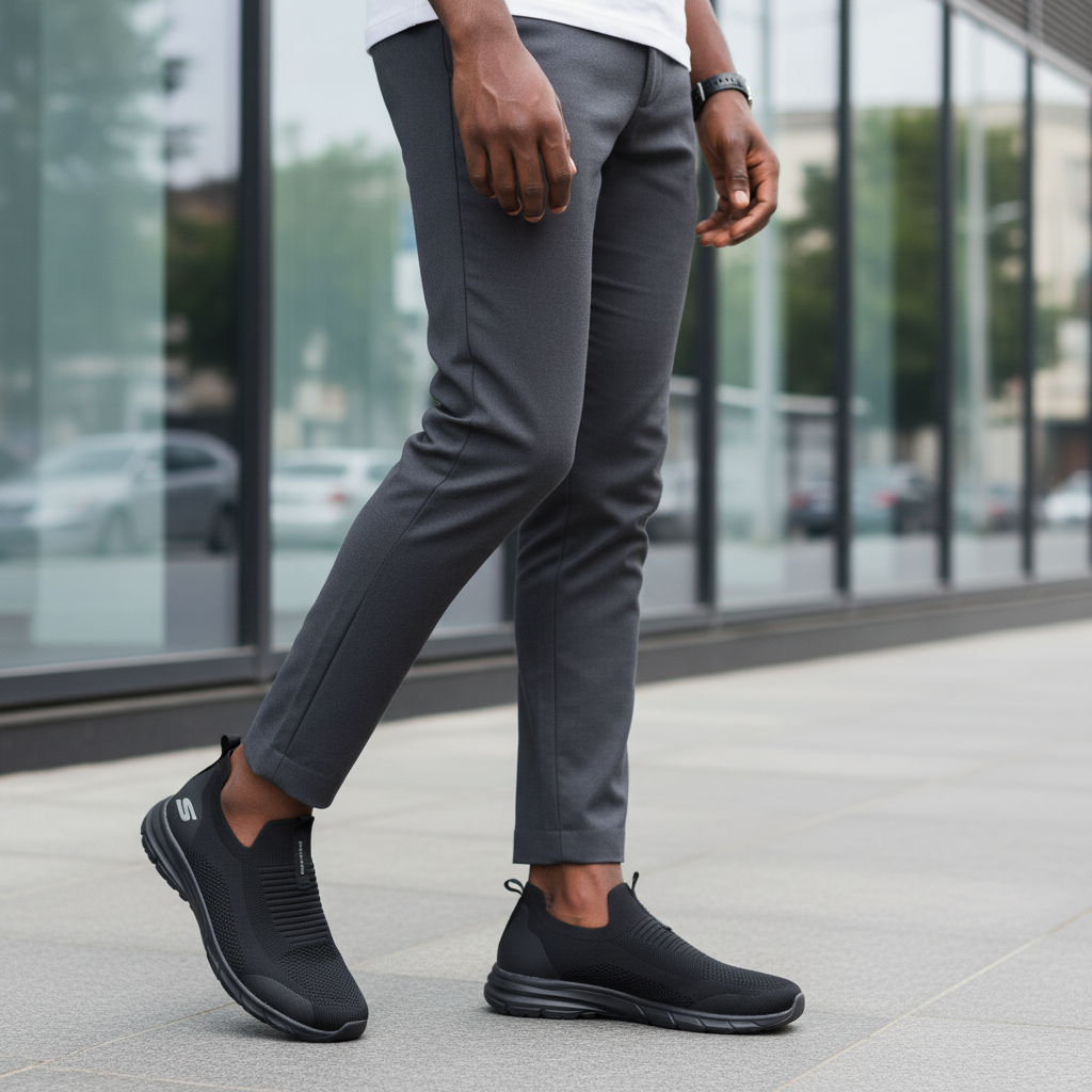 Skechers Air-Knit All-Black Slip-On Sneaker