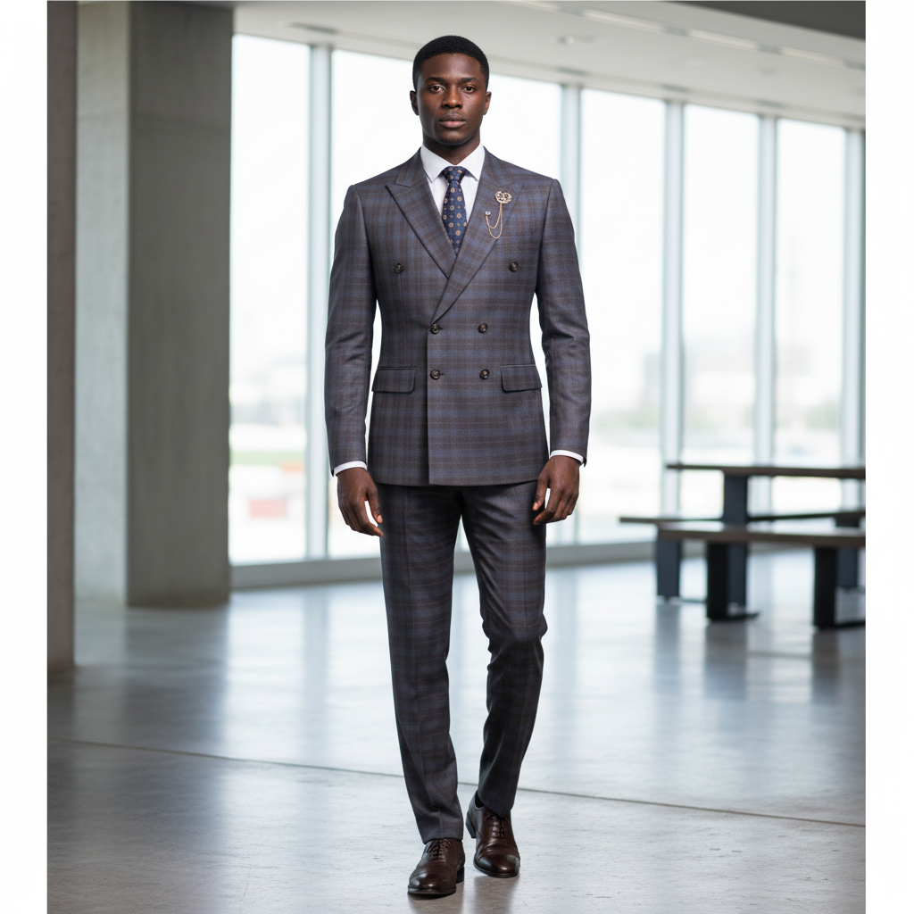 Model Shot – Slate Grey-Brown Plaid Suit