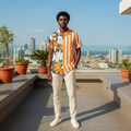 Split-Panel Floral & Stripe Short-Sleeve Shirt