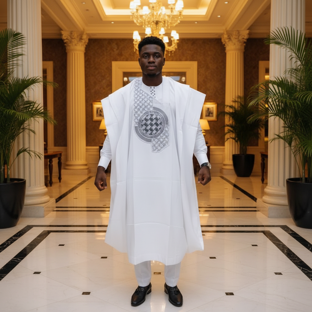 Model Shot - White Agbada Luxury Background