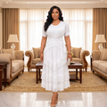 Model Shot – White Tiered Fringe Miyaki Dress