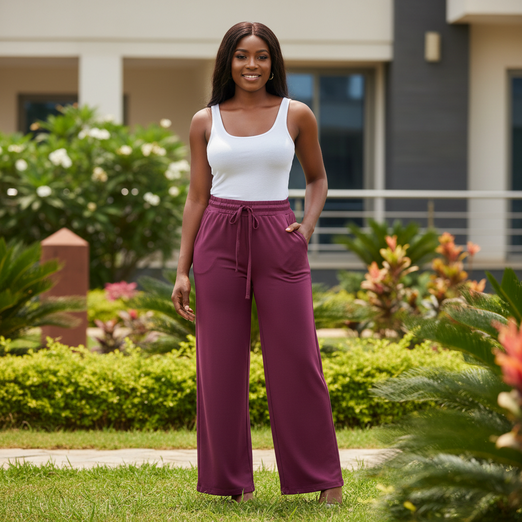Model Shot — Women's Plum Wide-Leg Joggers