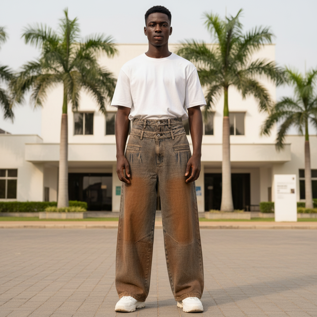 Model – Two-Tone Rust Wash Wide-Leg Jeans