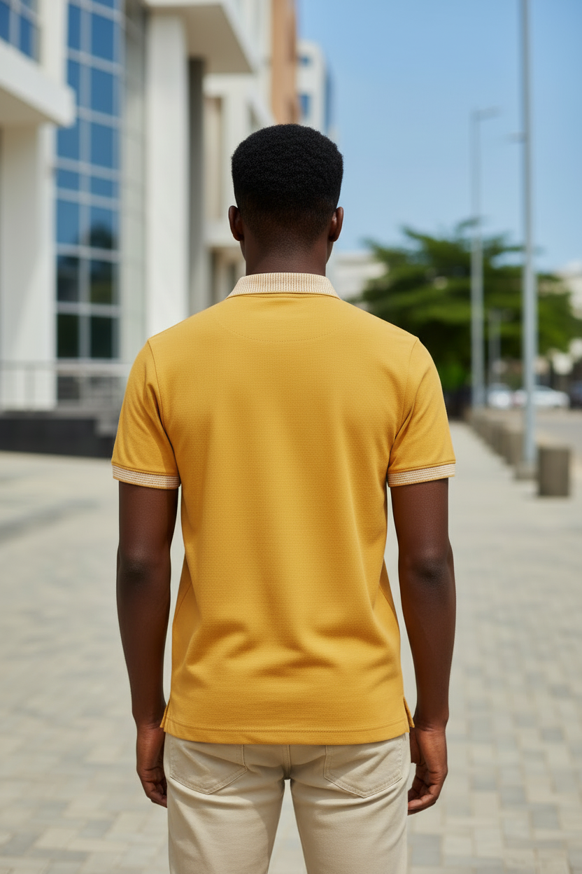 Mustard Yellow Polo - Back View Human Model