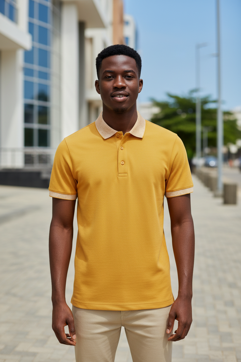 Mustard Yellow Polo - Front View Human Model