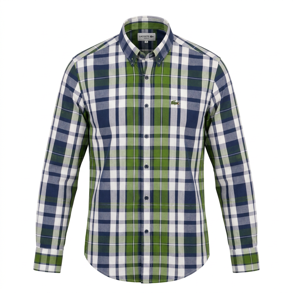 Navy and green plaid shirt catalog preview