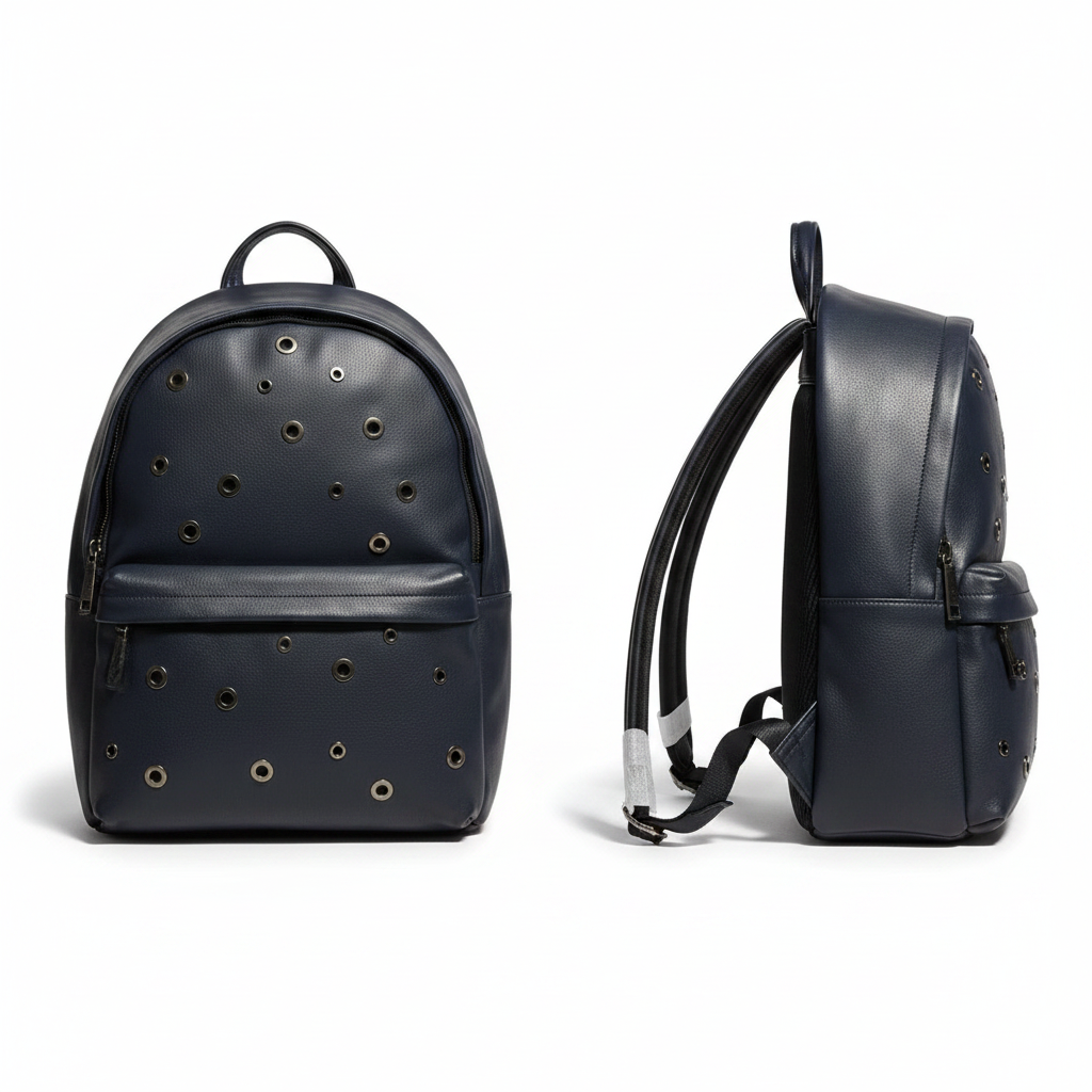 Navy Blue Grommet Backpack – Ghost Front & Side