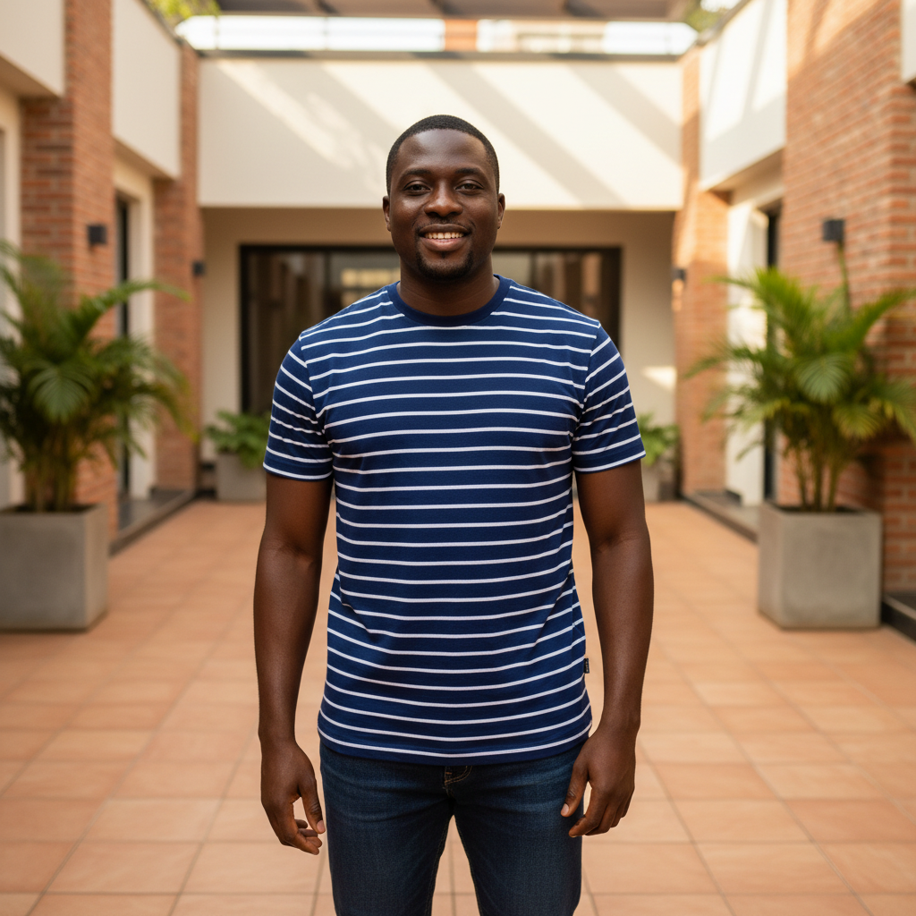 Navy Blue Horizontal Stripe Tee - Front Model